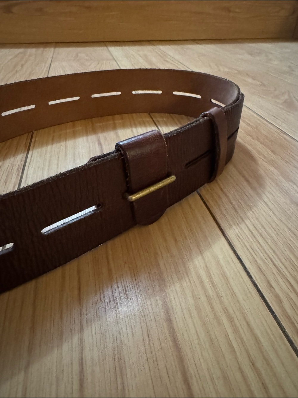 Brown Leather Wide Slotted Belt - Picture 3 of 3